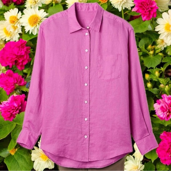 Gap Fuchsia Long Sleeve Buttonup Capsule Lightweight Summer 100% Linen Size XS - Picture 1 of 7